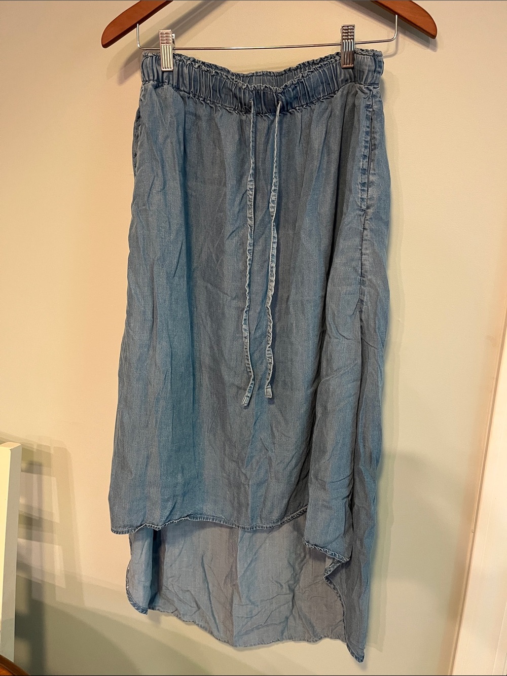 Light Blue Jean Drawstring Maxi Skirt Size Medium